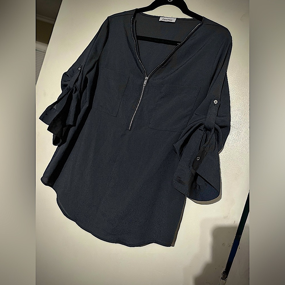 Calvin Klein zip up office style blouse